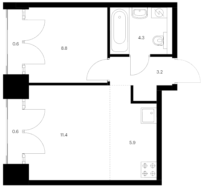 1-комнатная квартира 34.8 м², 9/9 эт., ЖК «Лермонтовский 54»